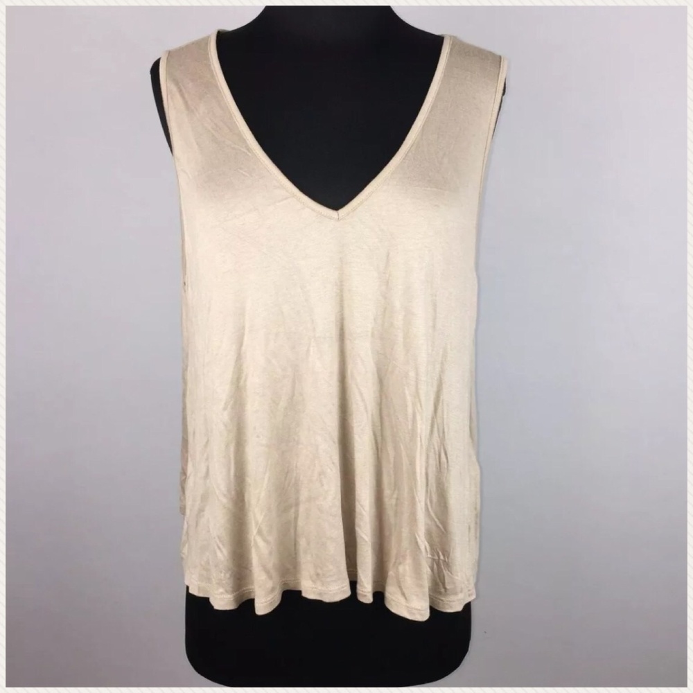 F21 XL Beige Tan Tank Top Open Back Rayon Blend